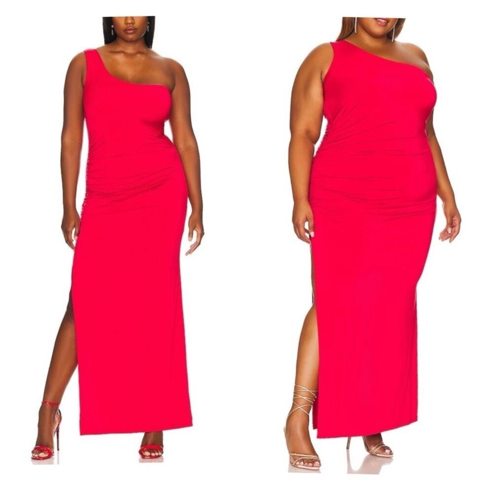 Remi x Revolve Gigi One Shoulder Slit Maxi Dress Women's Size 2X Red Glam